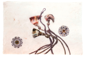 QUASTEN, ZEICHNUNG UND COLLAGE AUF JAPANPAPIER, 50 X 75 CM