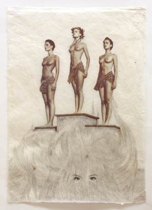 ZWISCHEN MIR, ZEICHNUNG UND COLLAGE AUF JAPANPAPIER, 43 X 30 CM