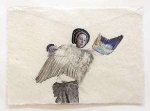 ENGEL II, ZEICHNUNG UND COLLAGE AUF JAPANPAPIER, 30 X 43 CM