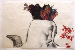 ENGEL I, ZEICHNUNG UND COLLAGE AUF JAPANPAPIER, 50 X 75 CM