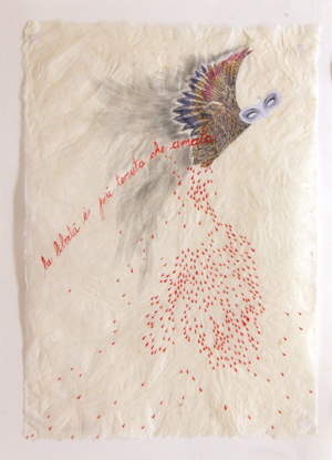 LA LIBERTÁ, ZEICHNUNG UND COLLAGE AUF JAPANPAPIER, 43 X 30 CM