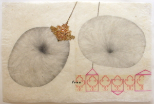 FRAU II, ZEICHNUNG UND COLLAGE AUF JAPANPAPIER, 50 X 75 CM