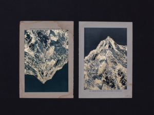 Mein Berg, Mischtechnik auf Buchseiten, Luis Trenker, Meine Berge, 33x39cm, Duo 41x50cm, Quartett 56 x70cm