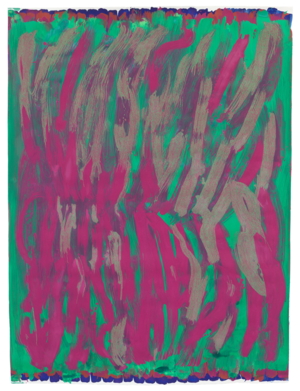 LINEE FONDAMENTALI GRÜNROSA, ACRYL AUF PAPIER, 150 X 112 CM