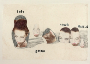 ICH GEHE NACH HAUSE, ZEICHNUNG UND COLLAGE AUF JAPANPAPIER, 50 X 75 CM
