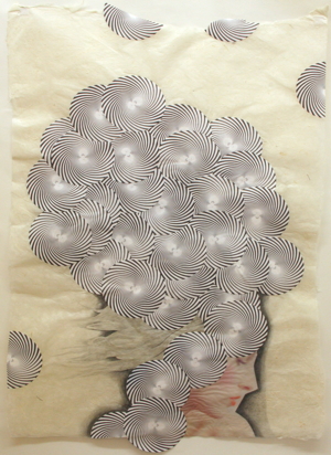 BRAIN, ZEICHNUNG UND COLLAGE AUF JAPANPAPIER, 75 X 50 CM