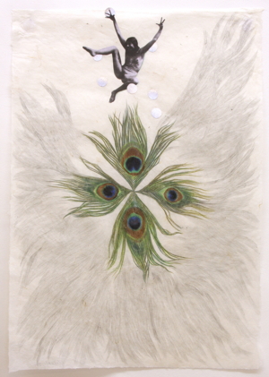 GLEICHGEWICHT III, ZEICHNUNG UND COLLAGE AUF JAPANPAPIER, 43 X 30 CM