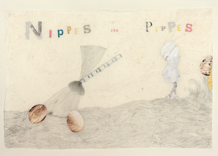 NIPPES UND PIPPES, ZEICHNUNG UND COLLAGE AUF JAPANPAPIER, 50 X 75 CM