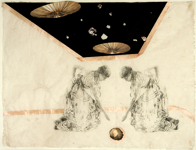 AGORAS HIMMEL, ZEICHNUNG UND COLLAGE AUF JAPANPAPIER, 48 X 63 CM